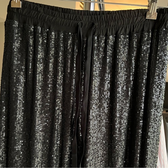 NWOT JOHNNY Was Black Grace Sequin Elastic Drawstring Waist Long Cocktail Pants - Picture 12 of 13
